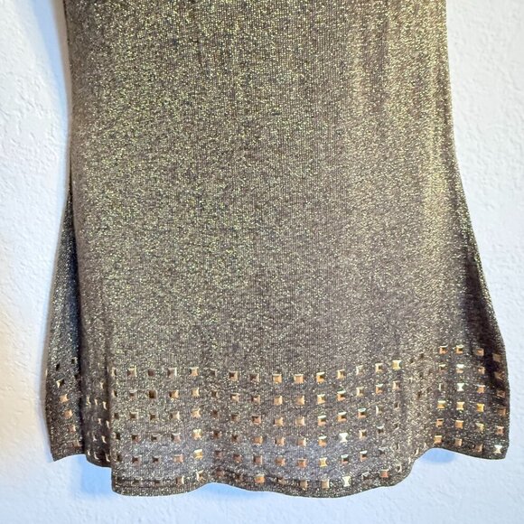 dots brand Gold Metallic Knit V-Neck Sleeveless Tunic Top With Studded Hemline S - Picture 8 of 9